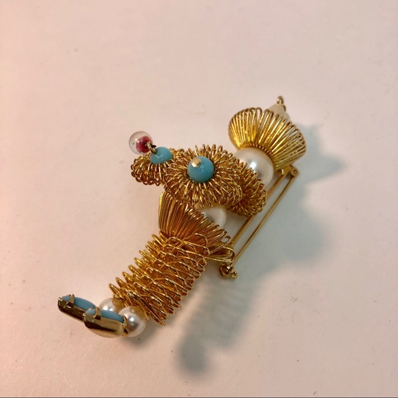 Wire wrapped rhinestone Clown vintage brooch pin